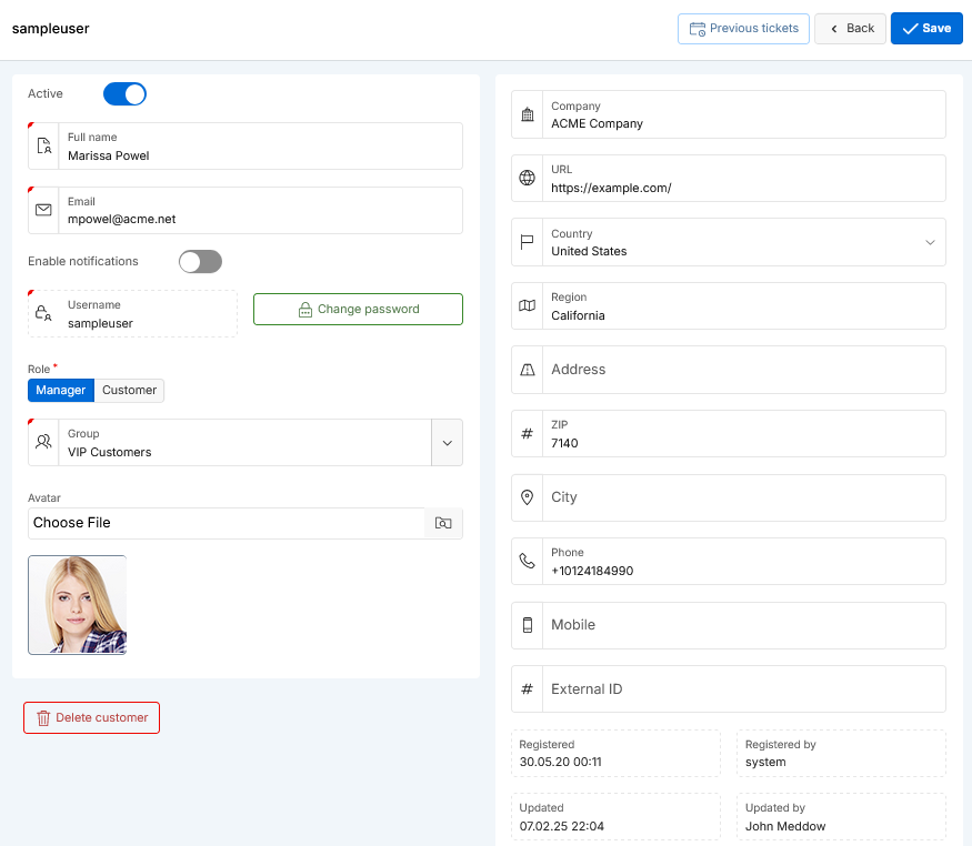 customer details