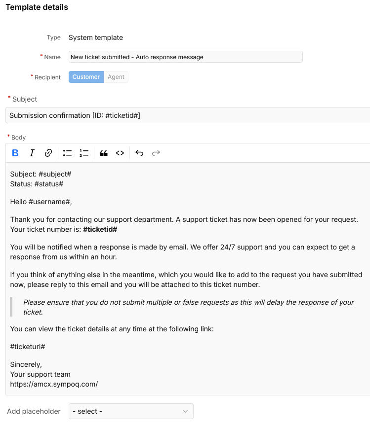 email template details