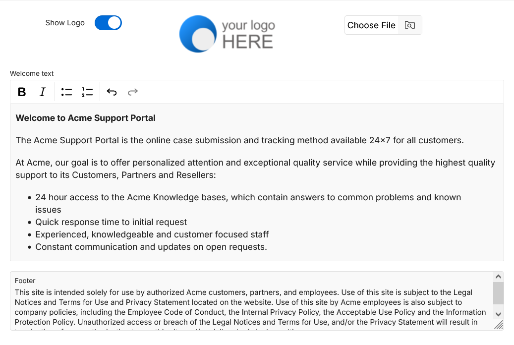 Login page settings