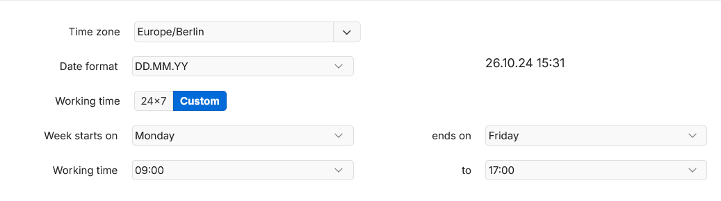 Account time and date settings
